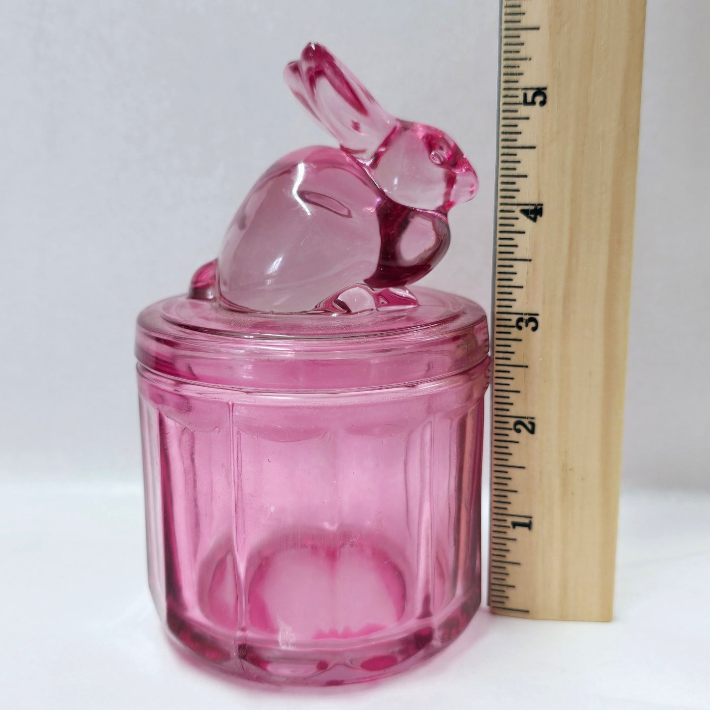 Pink Flashed Glass Bunny Trinket Jar