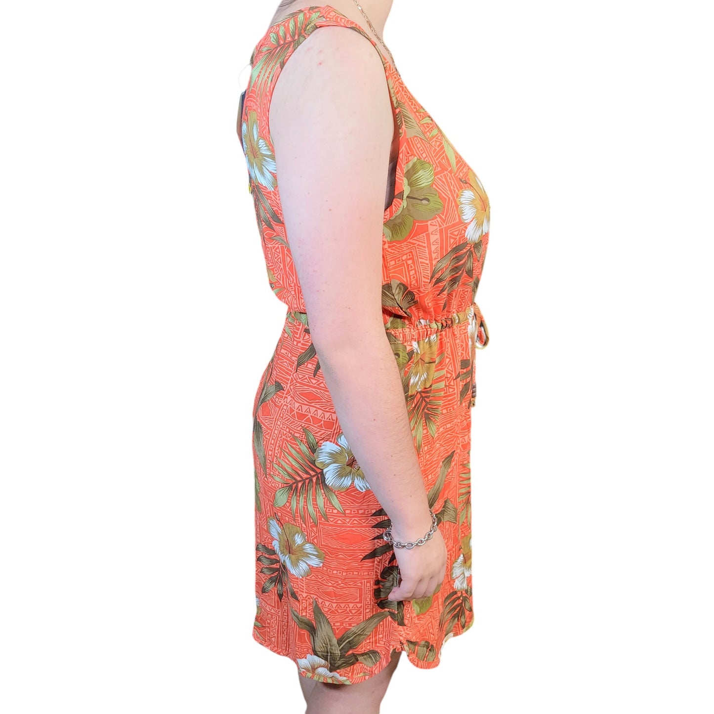 Palmwave Hawaii Sleeveless Aloha Dress, Orange Floral Dress