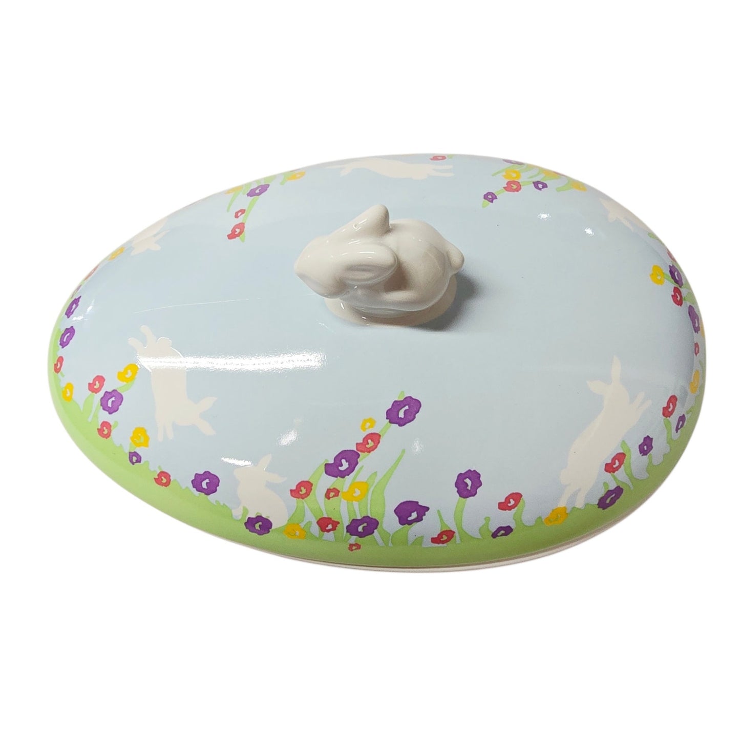 NIB See's Candies Easter Candy Dish Ceramic Lidded Bunny Knob Lid 7.5" Floral