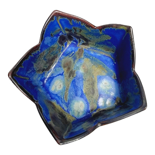 Butterfield Pottery Blue Green Flower Trinket Dish, High-Fired Stoneware Pottery New York