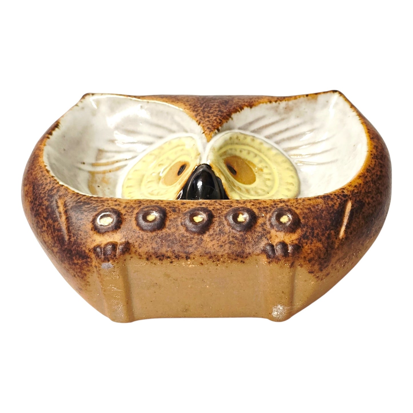 Vintage Mid-Century Owl Figurine Trinket Dish & Eyeglass Holder Desk Catchall