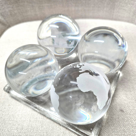(Reserved for Customer) Lot of 4 Art Glass Orbs Raincloud, Dog, Earth, Solar System + Glass Habitat Base