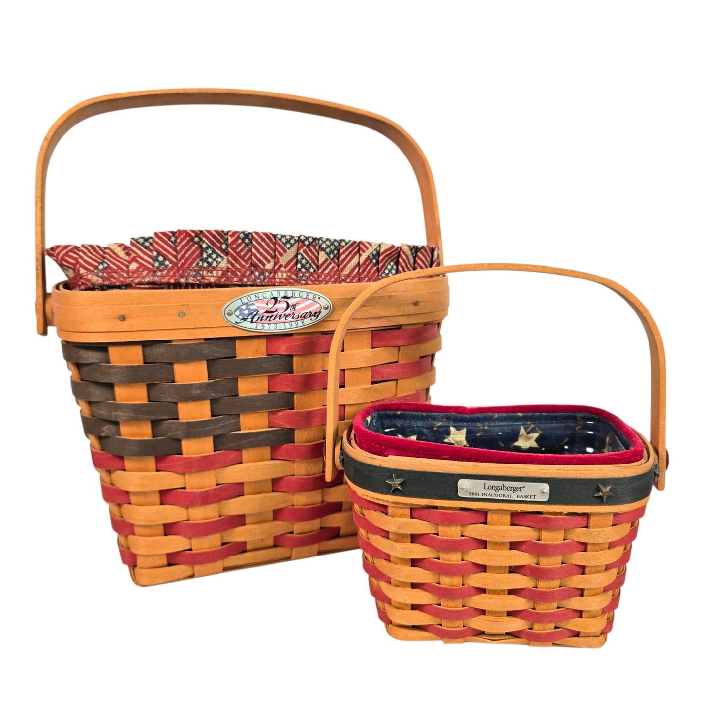 Pair Vintage Longaberger Patriotic Baskets 1998 Anniversary & 2001 Inaugural Set