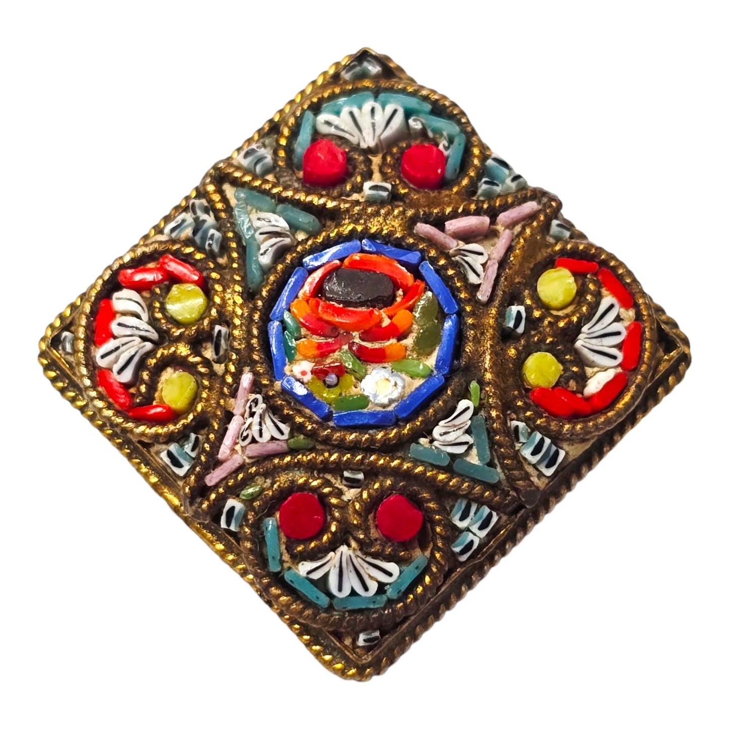 * Antique FAP Italian Fabbrica Angelo Pessar Micro Mosaic Brooch Pin Made in Italy