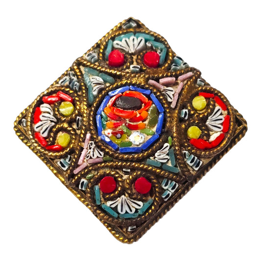 * Antique FAP Italian Fabbrica Angelo Pessar Micro Mosaic Brooch Pin Made in Italy