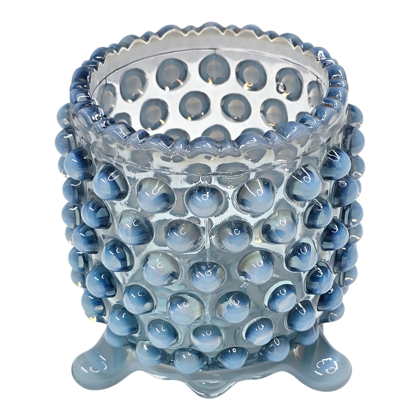 Fenton Blue Opalescent Hobnail Footed Spooner Navy Uranium Reactive Toothpick