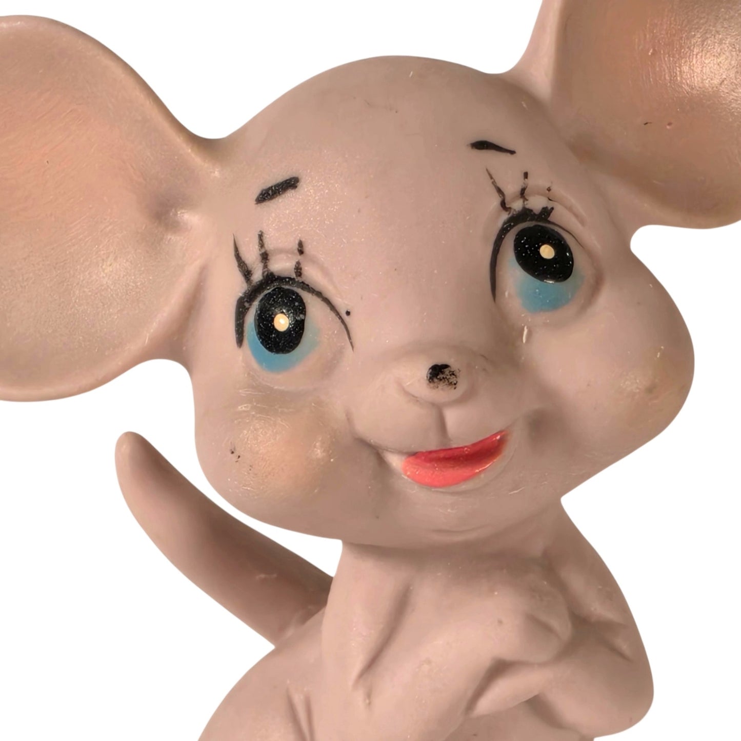 Vintage Kelvin Pink Mouse Figurine Mid Century Bisque Thinking Mouse Kitsch Cute