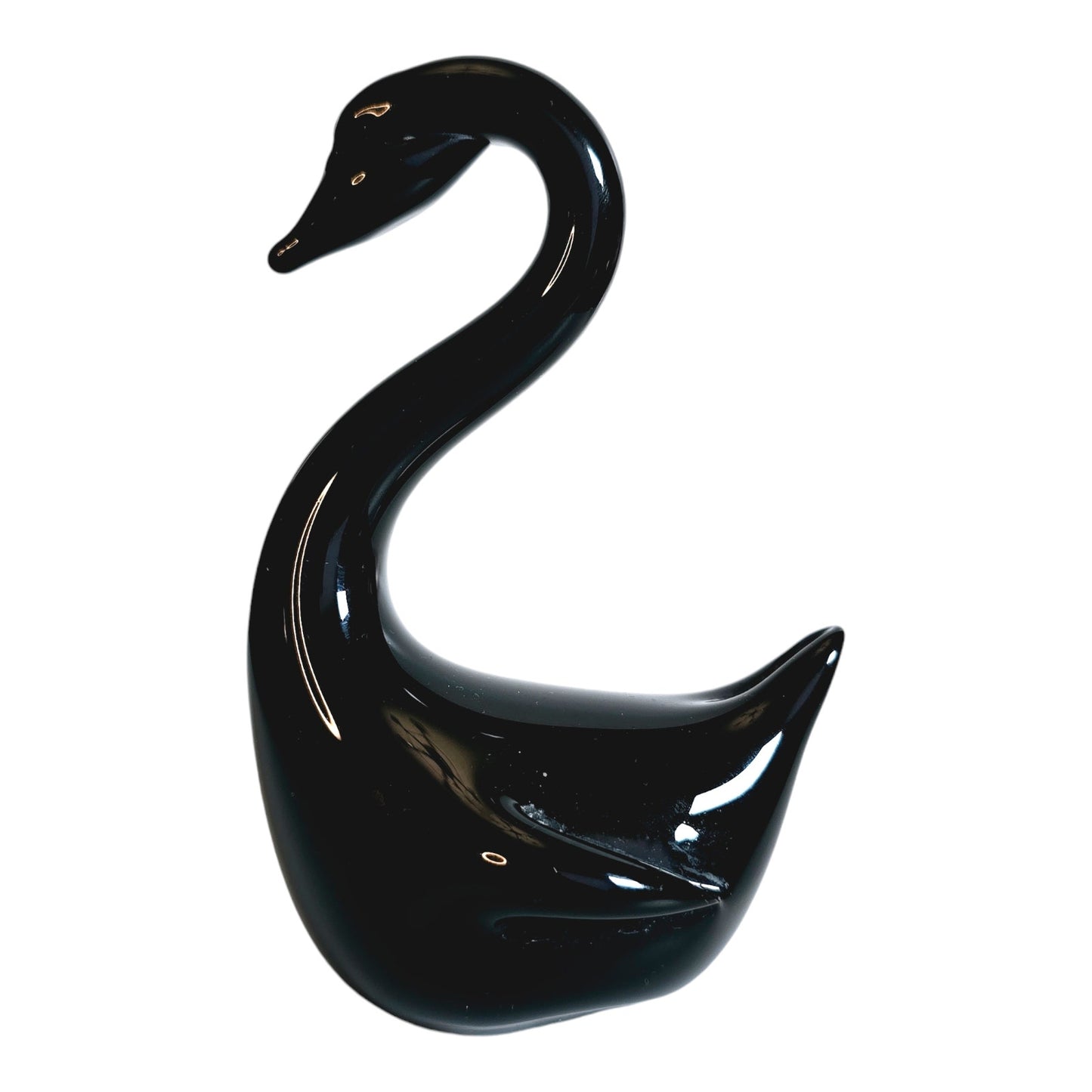 Vintage Black Glass Swan Figurine 4.75 in