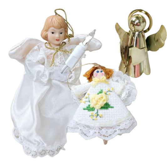 Lot of 3 Small Vintage Angel Ornament and Miniature Tree Toppers