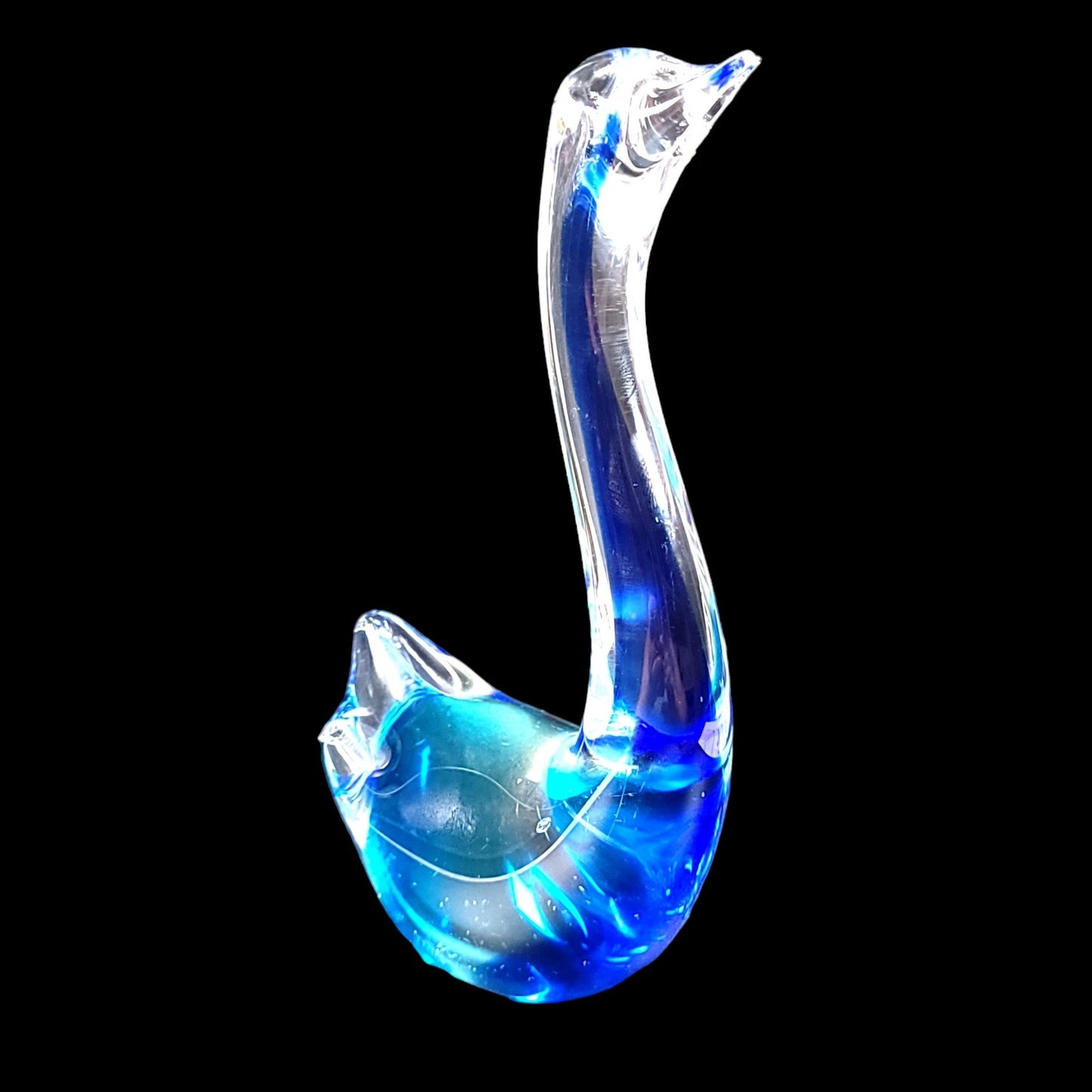 AS IS Handblown Art Glass Swan Paperweight, Blure Swirl Glass FLAW