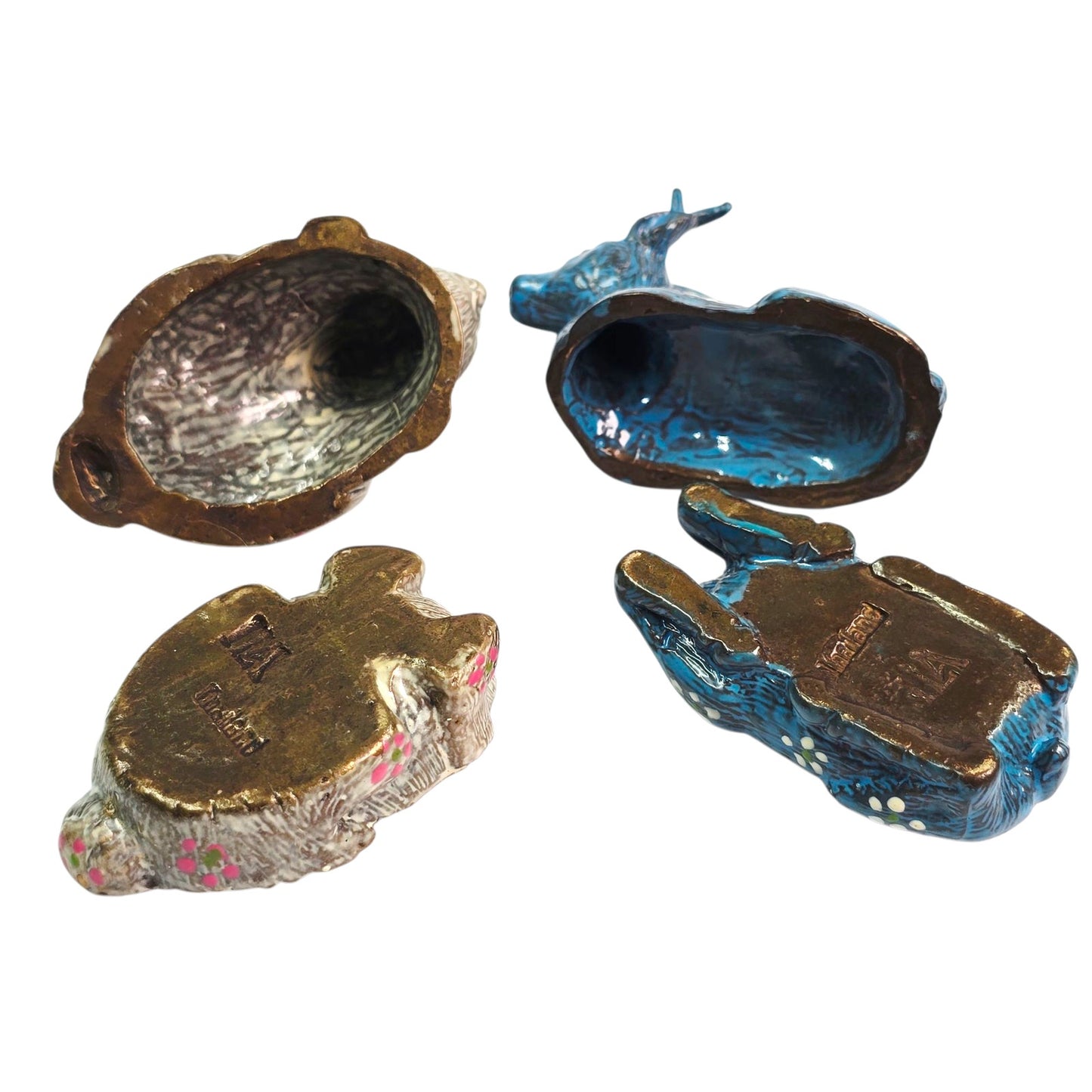 Set of 2 Cast Iron Trinket Boxes Handpainted Marked Thailand ILA Deer & Bunny🌸