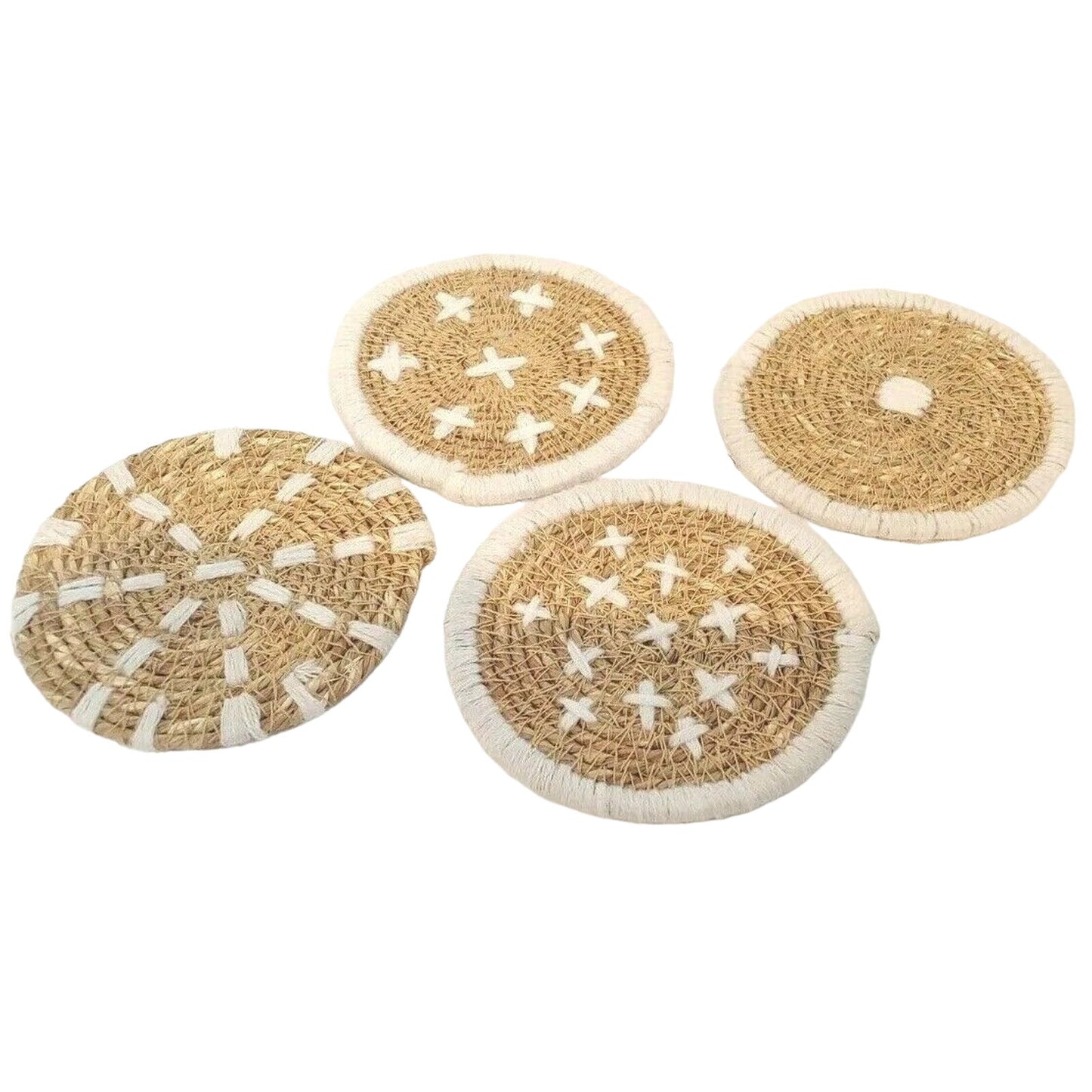 Woven Seagrass Coasters Set of 4 by Bloomingville, New, Made in India