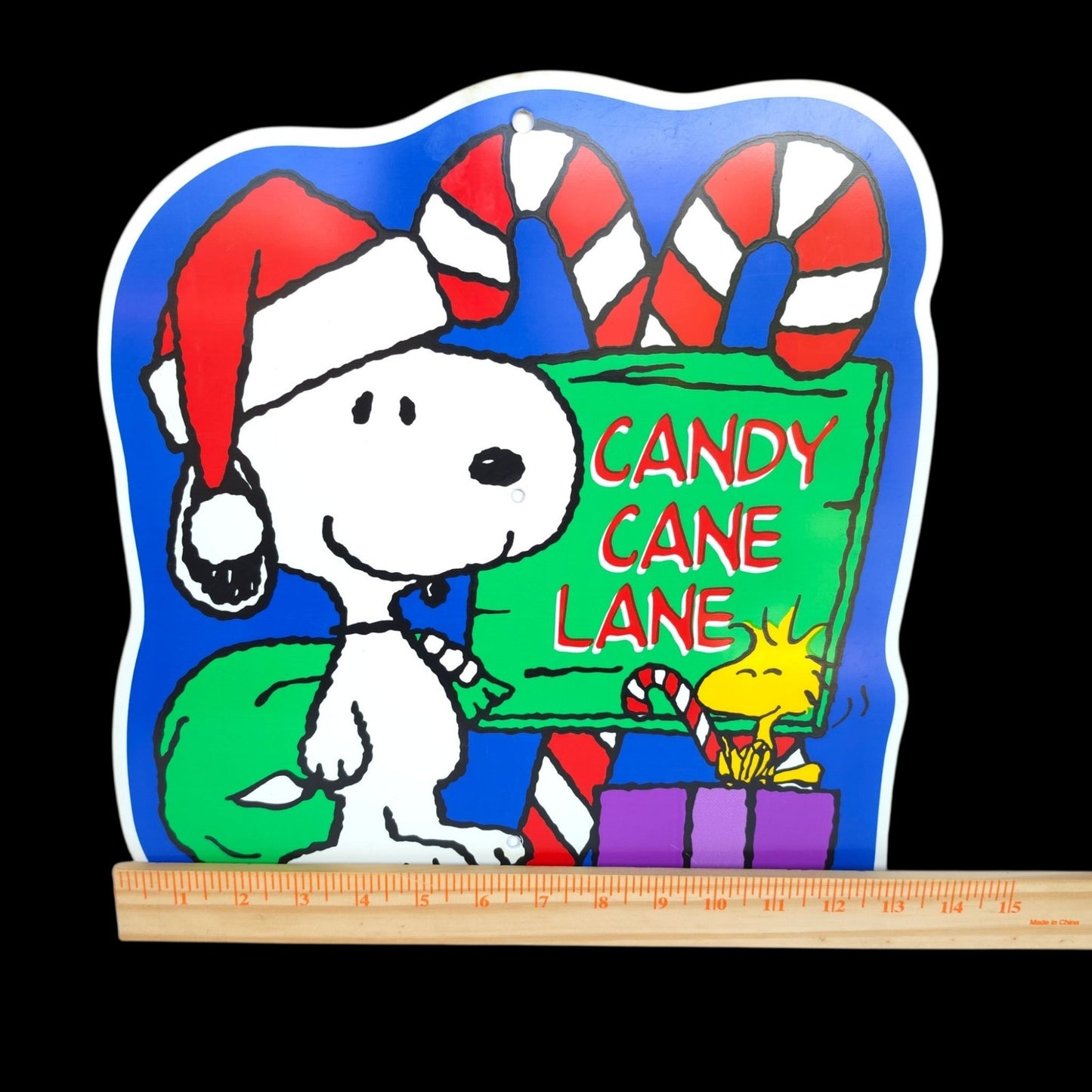 Vtg 1999 Peanuts Snoopy Candy Cane Lane Holiday Wall Sign Impact Plastics USA