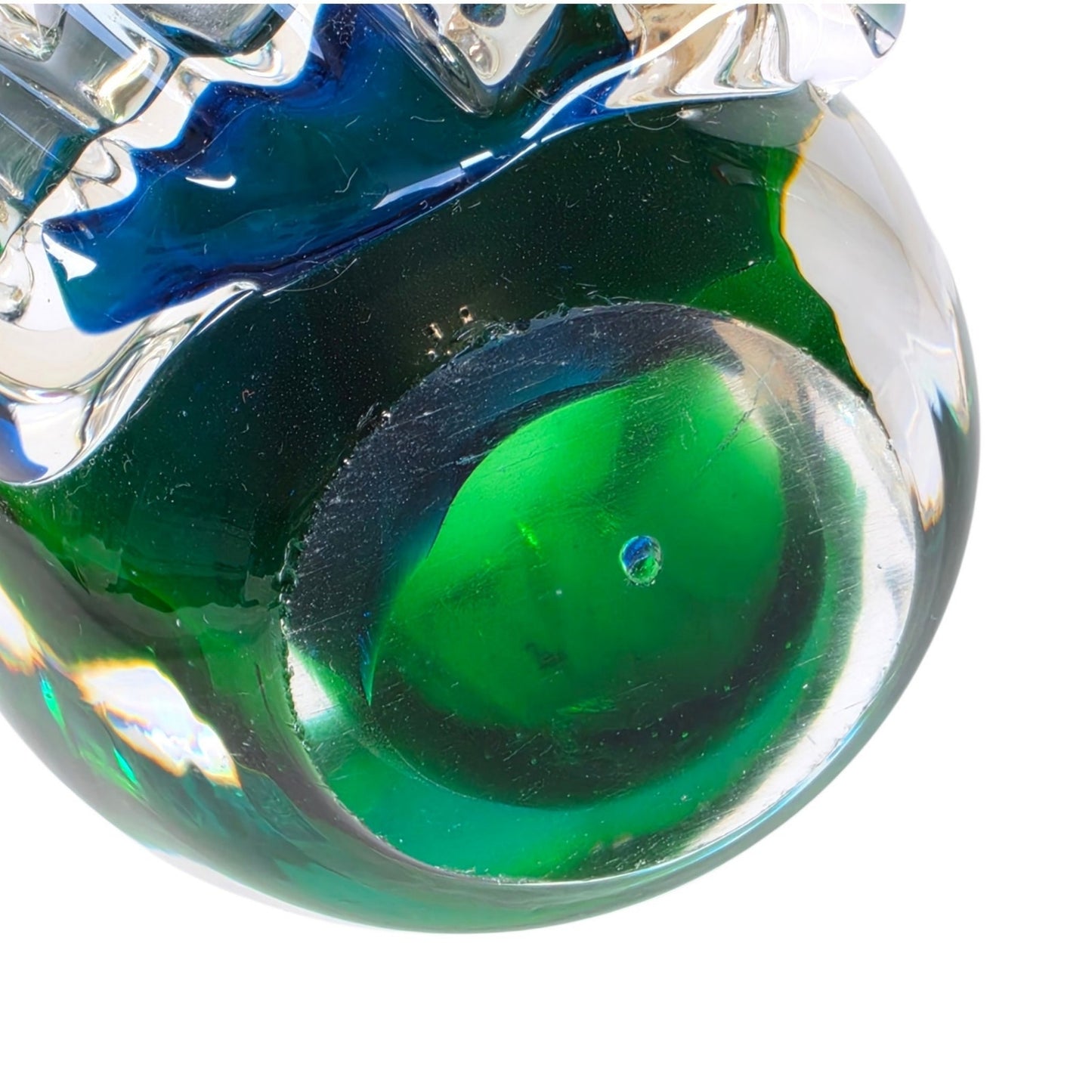 (Reserved for Customer) Vintage Art Glass Mouse? Koala? Figurine Paperweight Blue Green Cased Clear