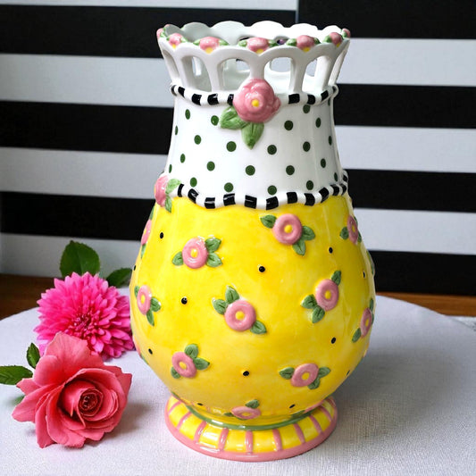2000 Mary Engelbreit Rhapsody Vase Yellow Pink Flowers