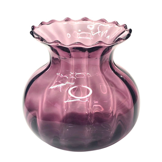 Amethyst Glass Vase UV Reactive Manganese Optic Ribbed Ruffled 3.5" Vintage