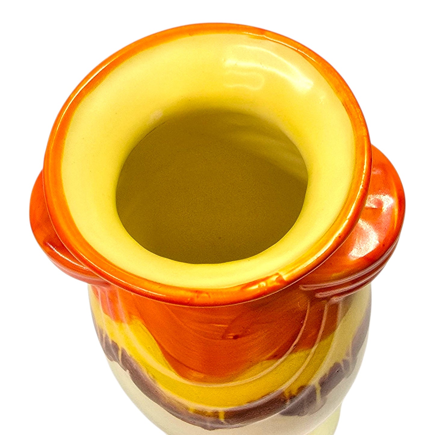 Vtg Czechoslovakia Pottery Vase Orange Yellow Brown Drip Glaze Ceramic 6"