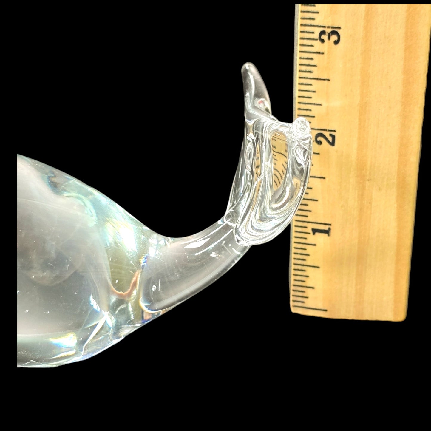 Handblown Clear Art Glass Whale, Polished Bottom, UV Glow