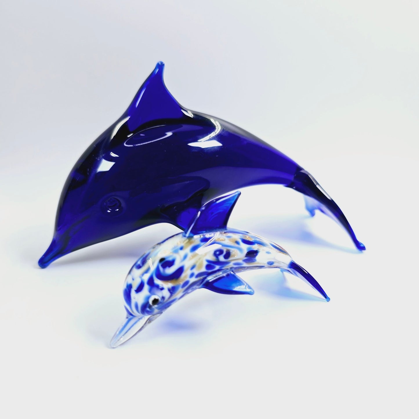 Set of 2 Hand-Blown Glass Dolphins