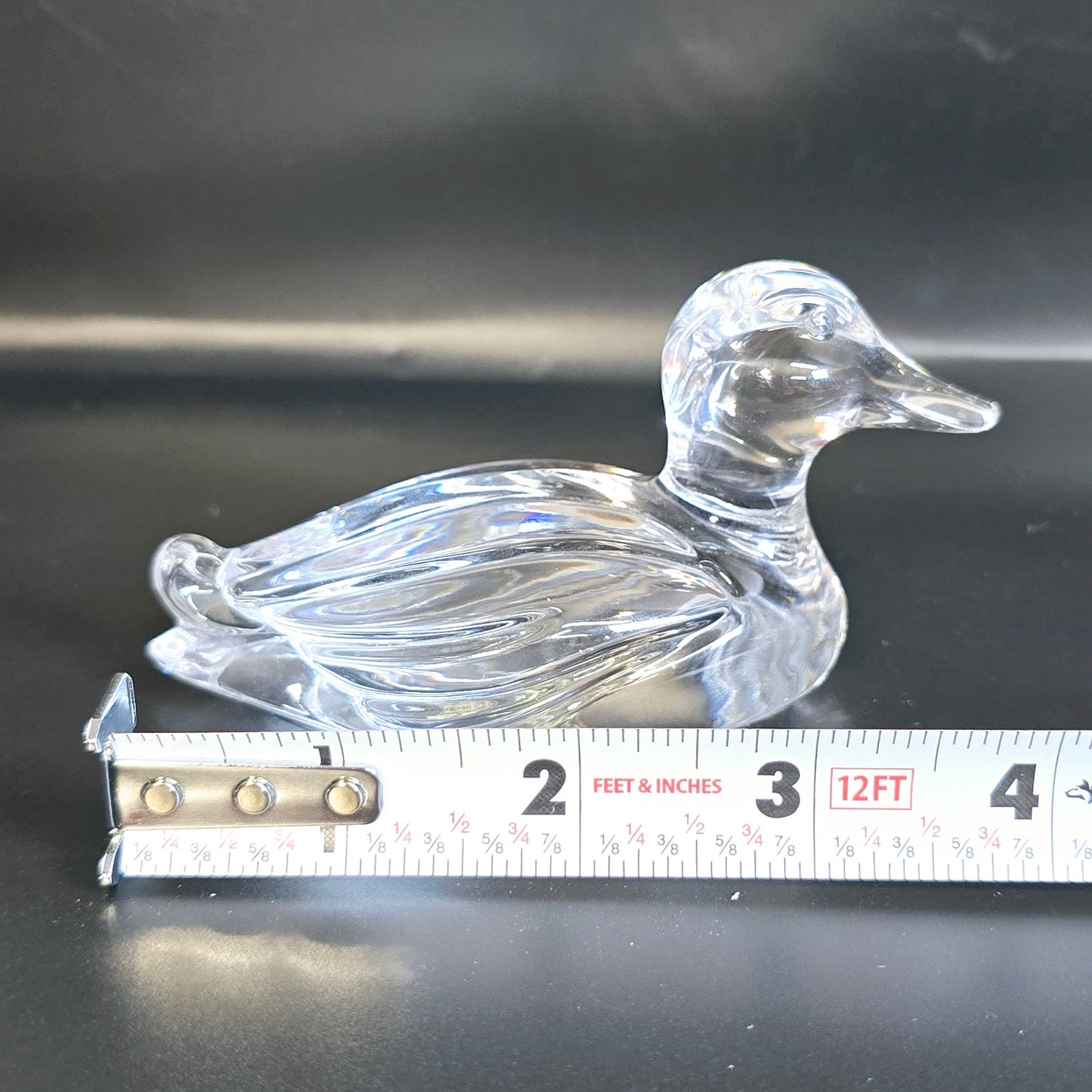 Handblown Clear Art Glass Duck, Polished Bottom