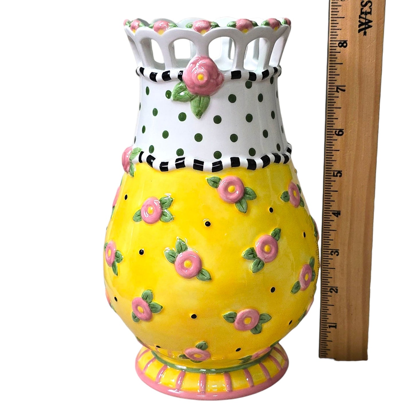 2000 Mary Engelbreit Rhapsody Vase Yellow Pink Flowers