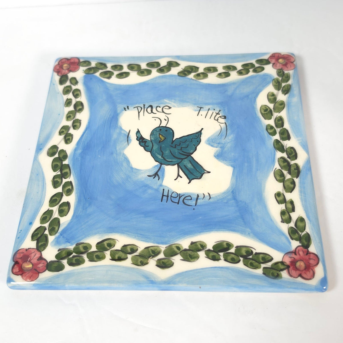 Vintage Blue Sky Little Bit of Heaven Cottage Tealight House & Plate 2000