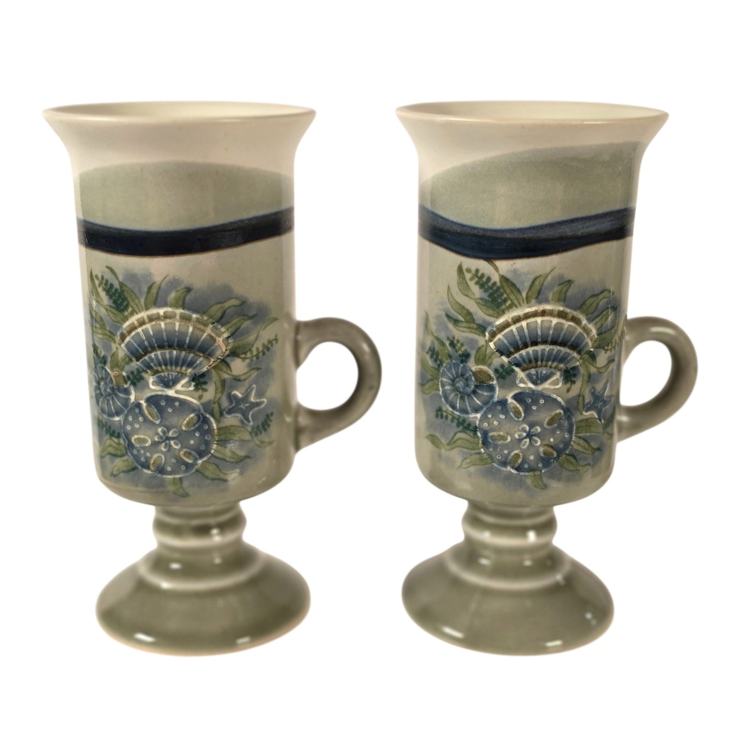 Vintage Otagiri Irish Coffee Mugs Coastal Nautical Shell Scallop Sand Dollar