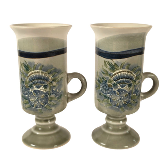 Vintage Otagiri Irish Coffee Mugs Coastal Nautical Shell Scallop Sand Dollar