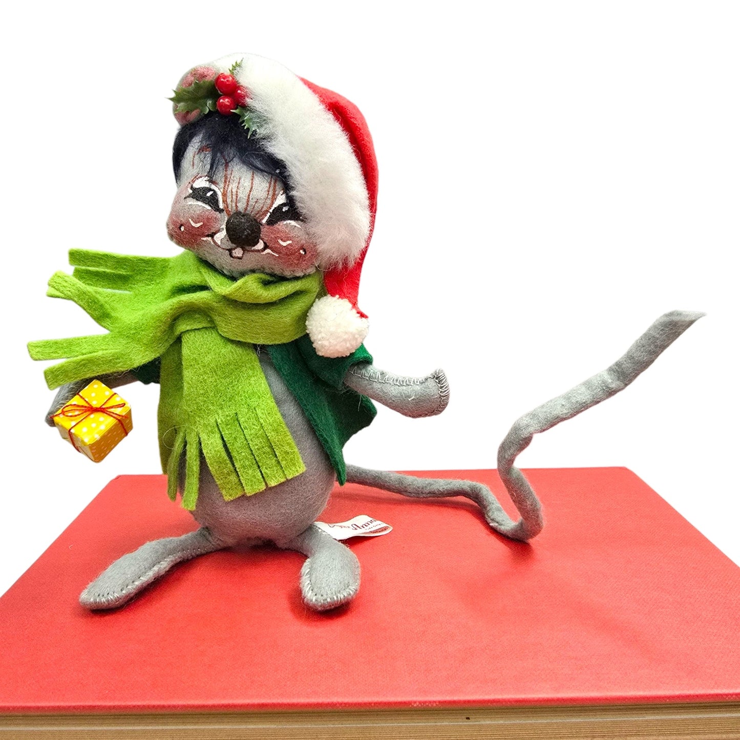 Vtg Annalee 1989 Christmas Mouse Felt Doll Green Scarf Santa Hat Holiday Decor