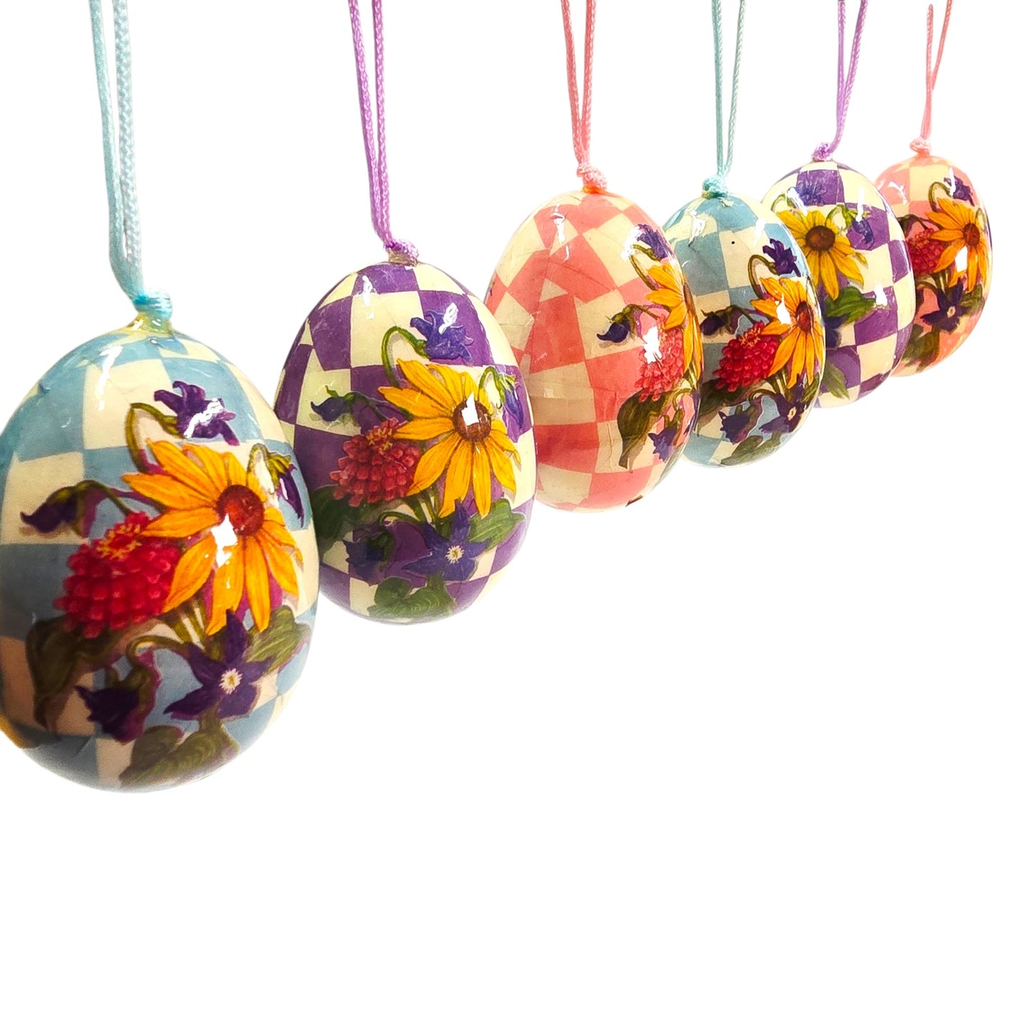 Set of 6 Vintage Easter Eggs Decoupage Paper Mache Ornaments Shabby Chic