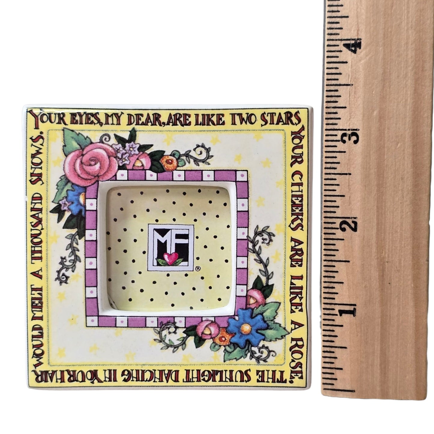 Vintage Mary Engelbreit Picture Frame Ceramic with Pop Out Stand 3” x 3”