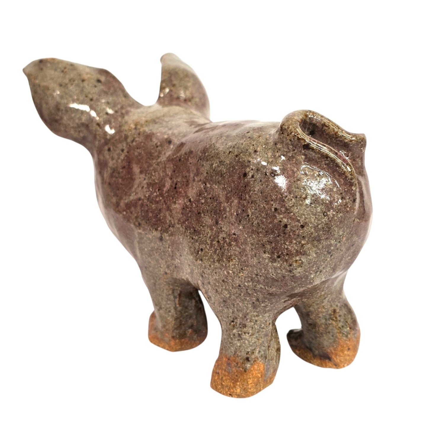 Vintage Studio Art Pottery Pig Figurine Signed BA Primitive Brown Glazed Clay