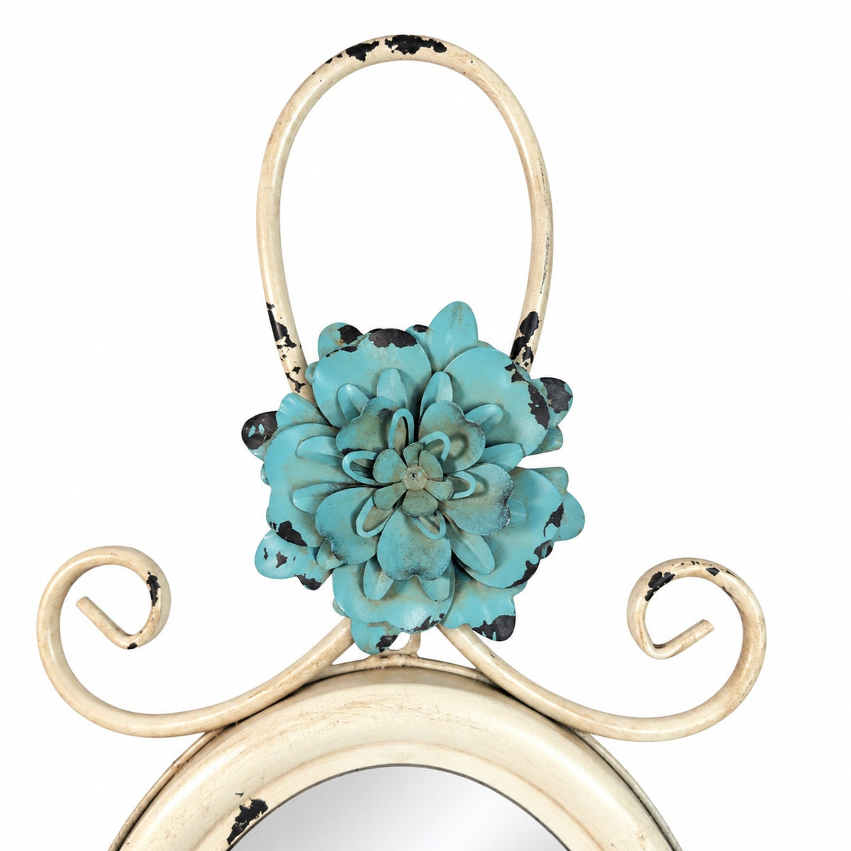 Hobby Lobby Shabby Chic Wall Mirror Distressed Ivory Teal Metal Flower Decor