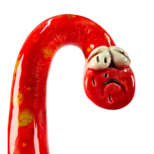 Adorable Worm Garden Stake Red Pottery Worm Stake Whimsical Colorful Unique Worm