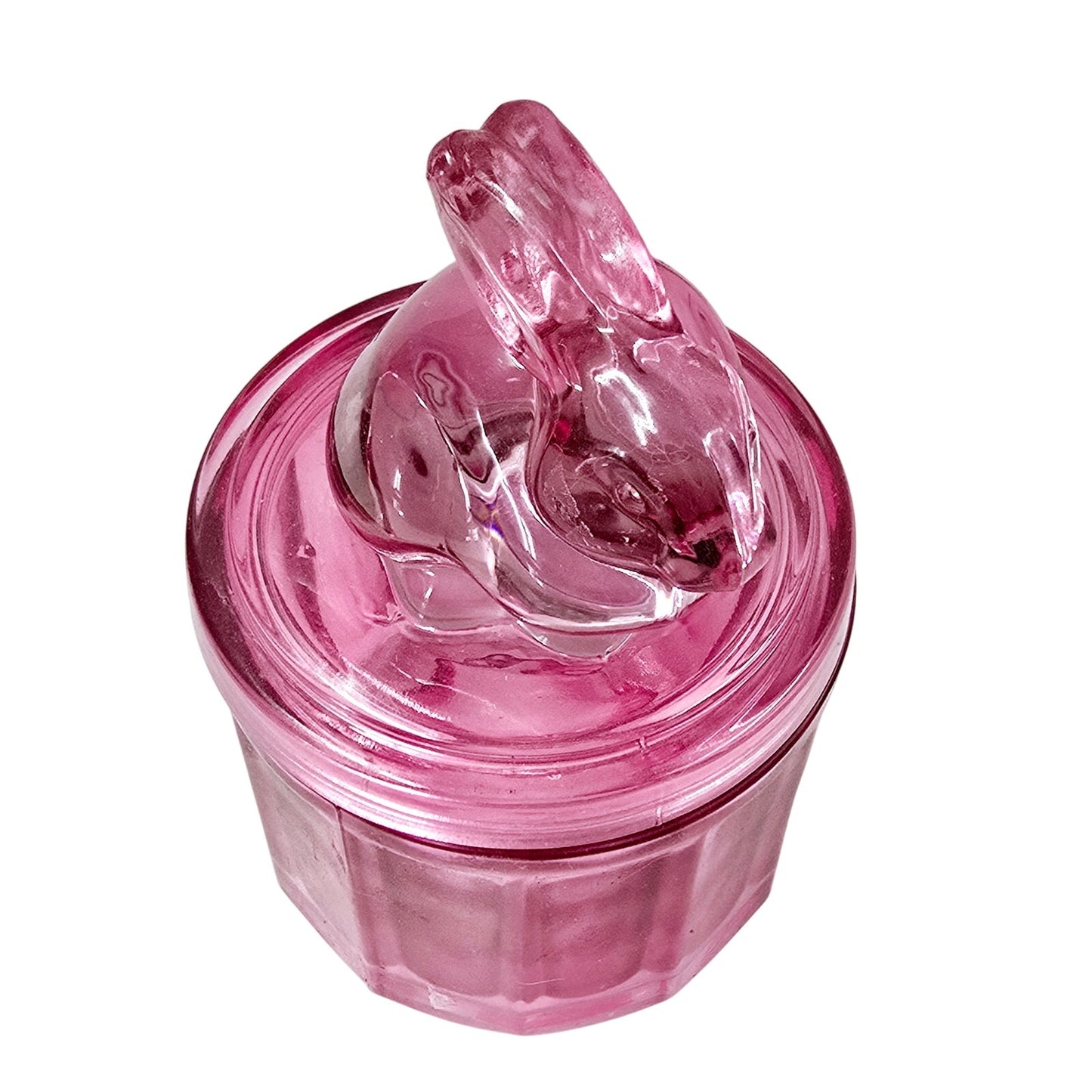 Pink Flashed Glass Bunny Trinket Jar