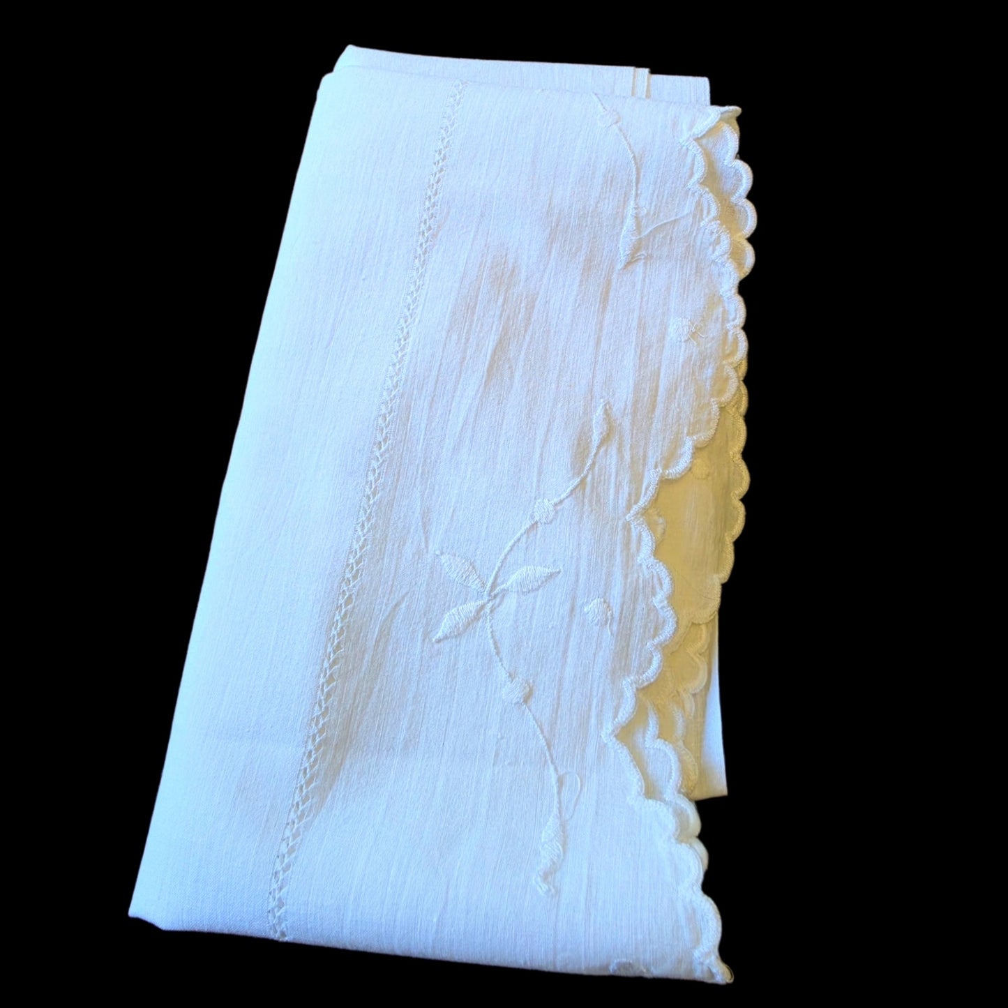 Vintage Linen Table Runner Cutwork Floral White Long Dresser Scarf 75x22