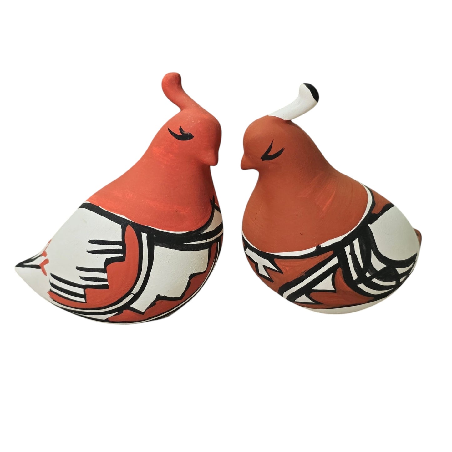 Set of 2 Signed Isleta Pueblo Quail Birds, Handmade Mexican Pottery