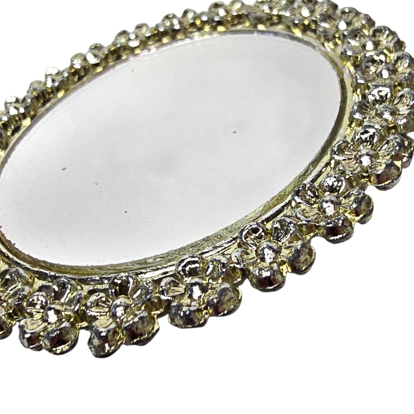 Sam Fink Vanity Set Mirror Tray Purse Mirror Cherub Flower Silver Tone Harp Feet