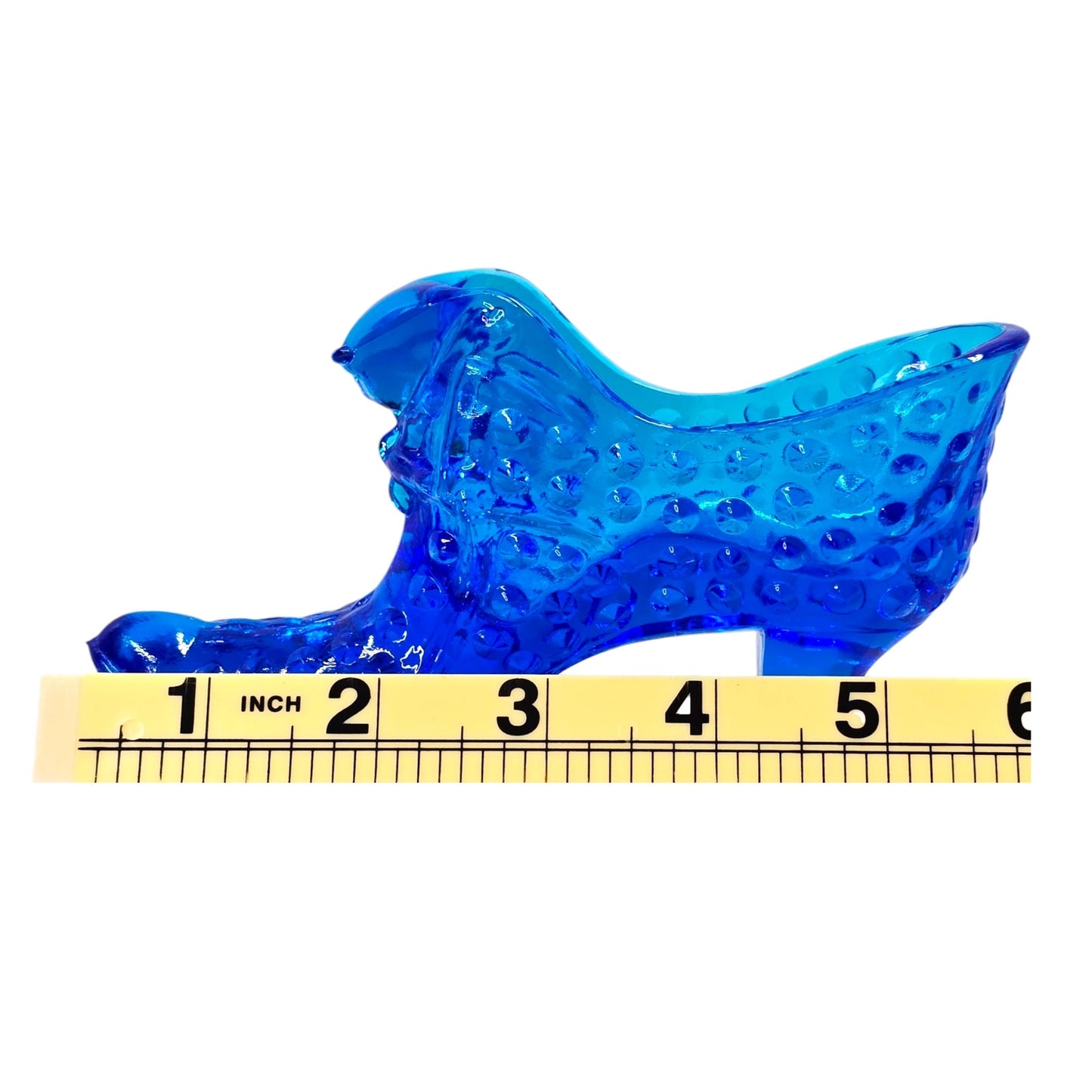 Vintage Fenton Cobalt Blue Hobnail Shoe Slipper Cat Panther Lightly Glowy