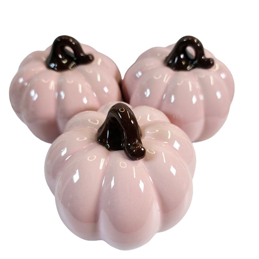 Set of 3 Pale Pink Ceramic Display Pumpkins