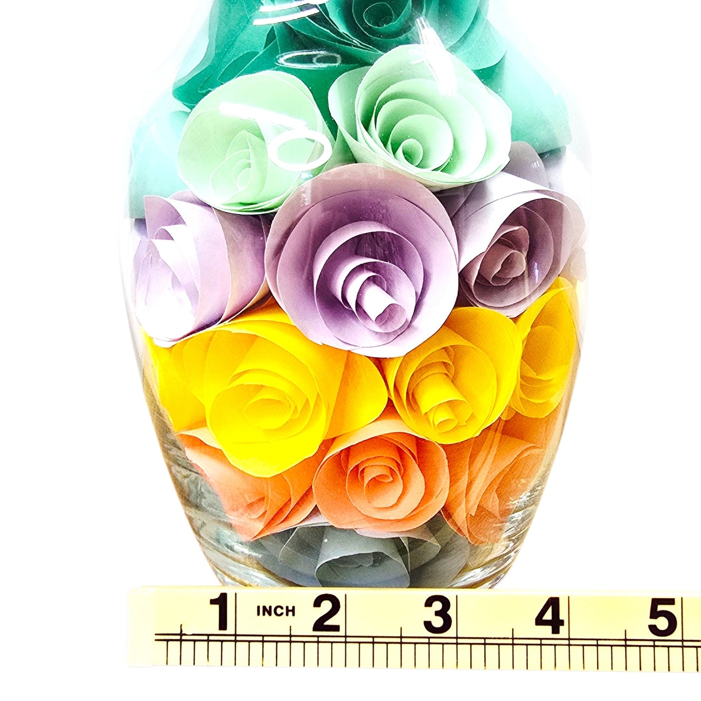 Handmade Paper Flower Bouquet in Glass Vase Colorful Rolled Roses Boho Artisan