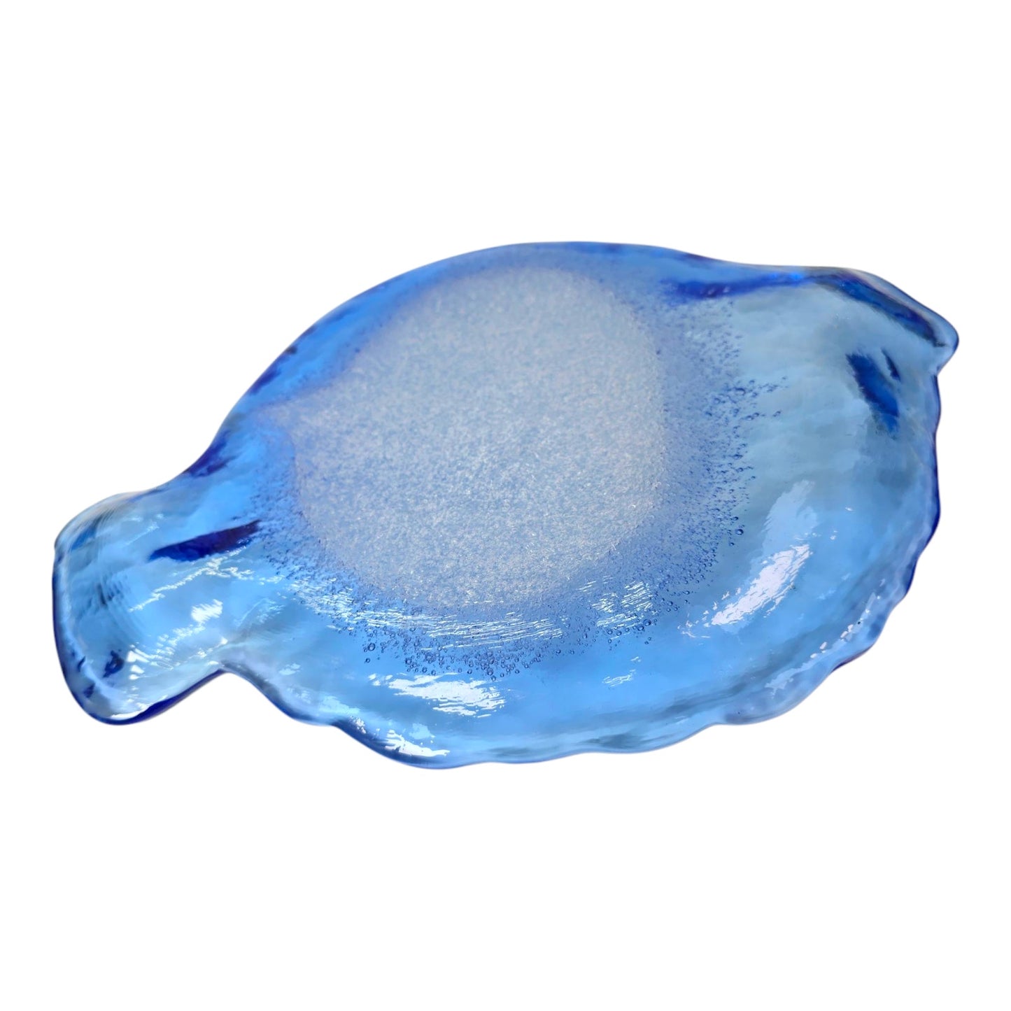 Vintage AMICI Fish Dish Made in Italy Bubble Art Glass Thick Recycled Glass Blue