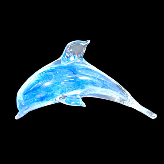 Hand-Blown Blue Art Glass Dolphin