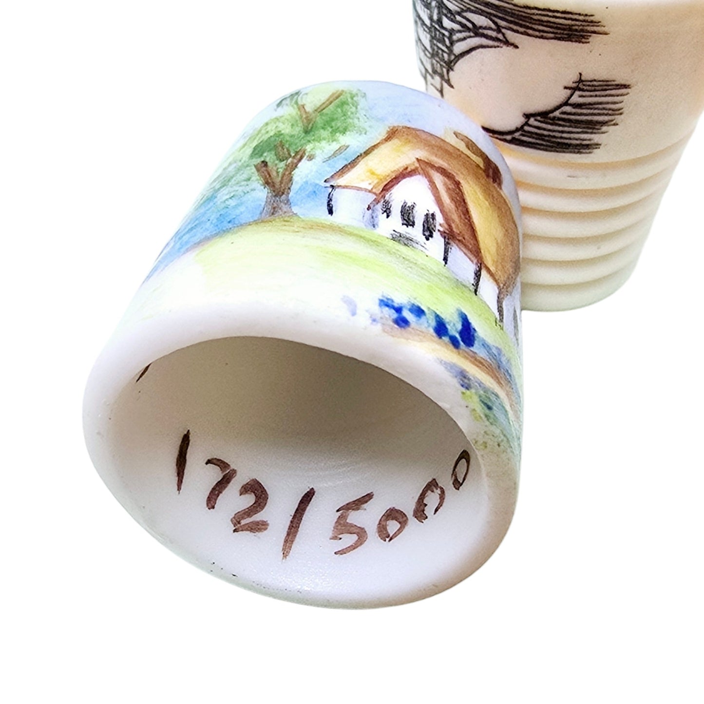 12 Vintage Thimbles Assorted Ceramic, Bisque, Metal, See Pictures & Description