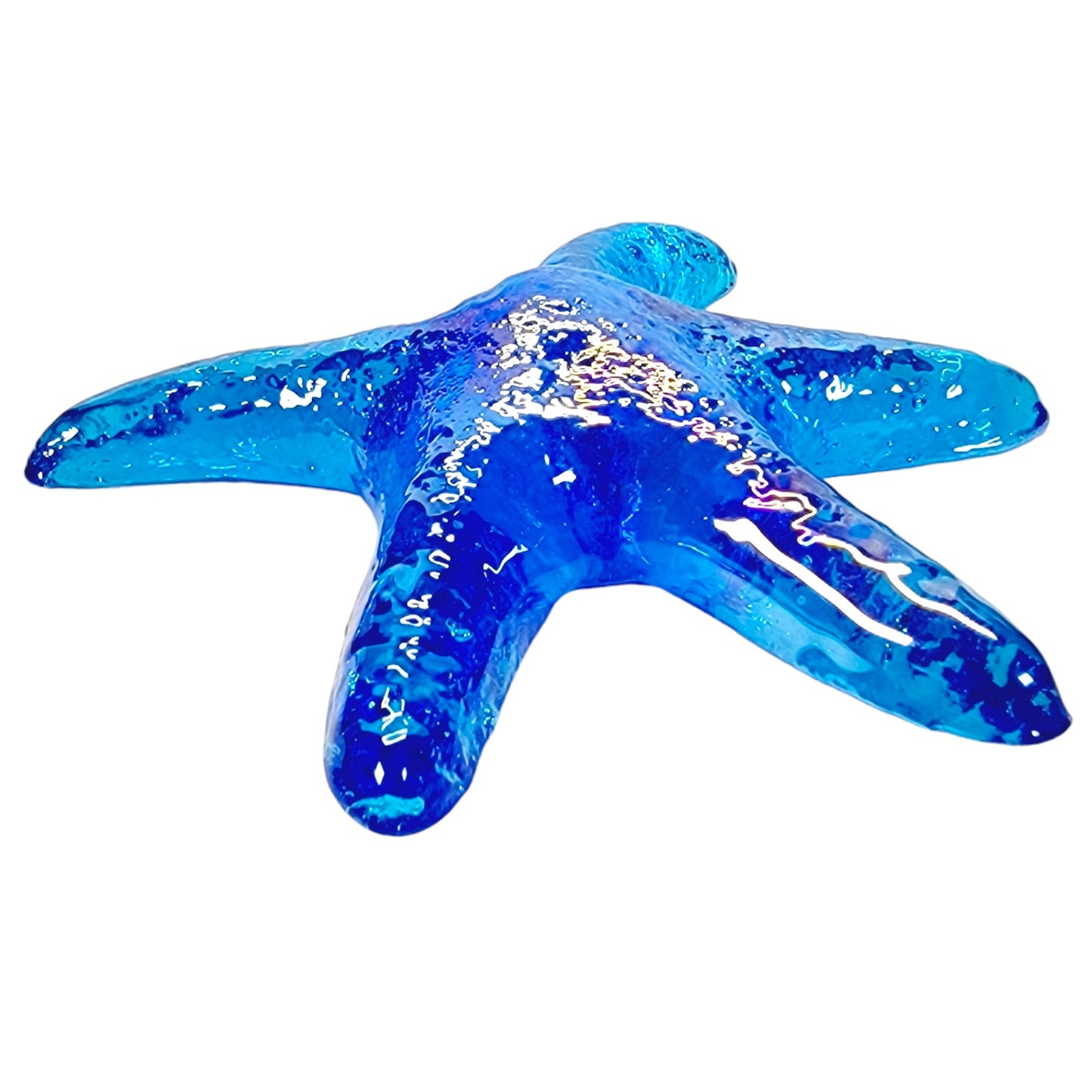 Blue Art Glass Textured Starfish Paperweight 6" W