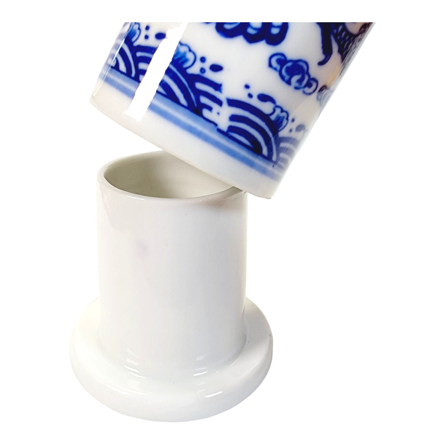 Unique Covered Toothpick Holder with Lid, Blue and White Dragon