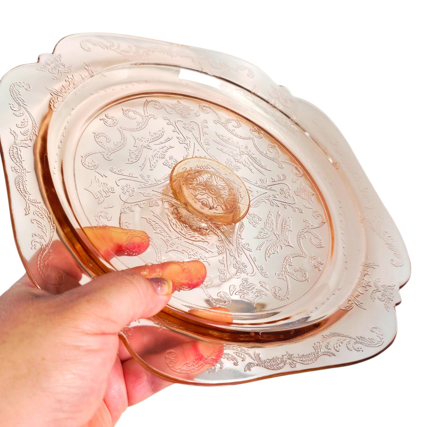 Vintage Pink Madrid Depression Glass Pedestal Cake Stand
