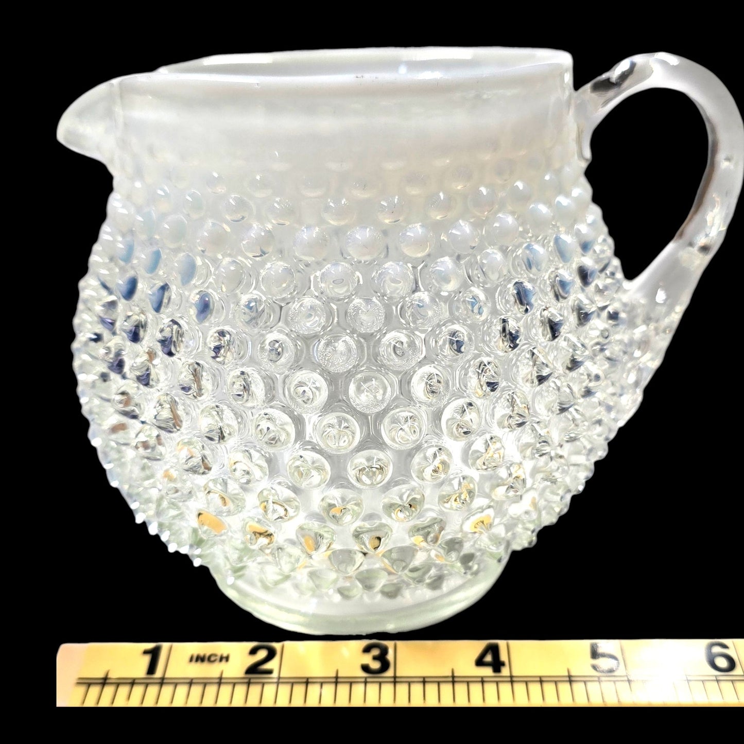 Vtg Fenton Hobnail Opalescent Glass Creamer Pitcher Jug Glowy Handle 5.25" H