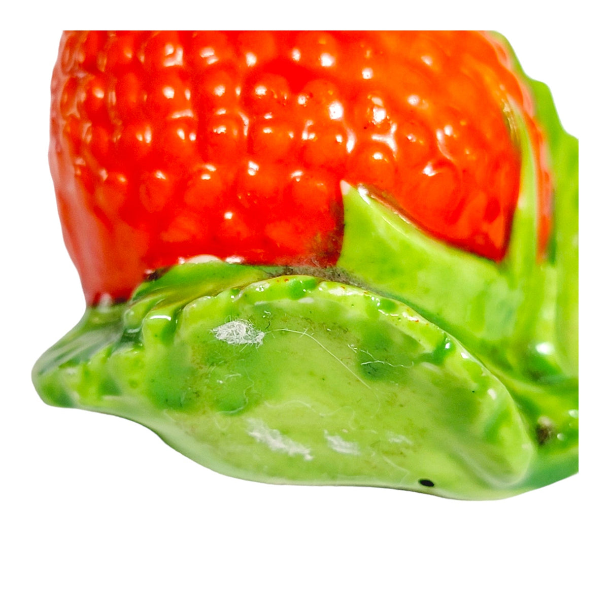 Vintage Japan Strawberry Salt & Pepper Shakers Red Green Ceramic Pair - Chipped