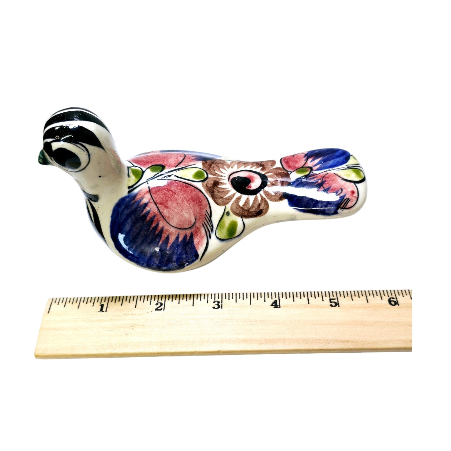 Hand Painted Mexican Floral Dove Tonal Pottery Bird